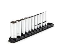 TEKTON Juego de llaves de vaso de 1/4 pulgadas de profundidad de 12 puntos con riel, 11 piezas (5/32-9/16 pulgadas) | SHD90107