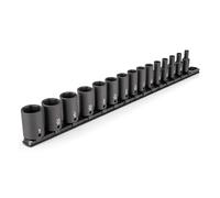 TEKTON SID91118 - Juego de llaves de vaso de impacto semirprofundas de 6 puntos con riel, 15 piezas (1/4-1 pulgada)