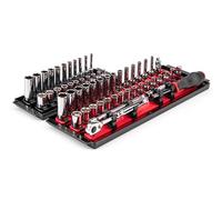 TEKTON SKT03301 - Juego de llaves de vaso y trinquete de 6 puntos con rieles, 57 piezas (5/32-9/16 pulgadas, 4-15 mm)
