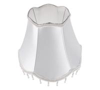Tela Clara Pantalla de Lámpara de Mesa Vintage E27 | Borde Festoneado con Flecos de Cuentas, Diseño Desmontable, para Pie y Sobremesa, Estilo Victoriano