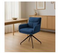 CLP Silla de Comedor giratoria Somers Tela, sillón Giratorio 180° con reposabrazos y Respaldo, Silla de Cocina tapizada | Color Azul