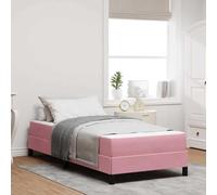 tela premium minimalista somier colchón rectangular Rosa 203 x 90 x 45 cm | Cama tipo Box Spring con colchón Rosa 90 x 200 cm tela Sommier Individual Moderna con Base de Madera