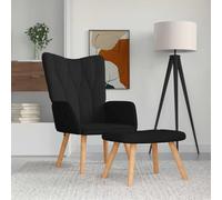 Tela suave con taburete diseño moderno botones elegantes madera negro 61 5 | Sillón relax con reposapiés y taburete reclinable, butaca moderna de tela negra para salón, dormitorio y sala de estar,