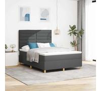 Tela transpirable cabecero ajustable firmeza media Box Spring Gris Pizarra | Cama tipo Box Spring con colchón Gris oscuro 140 x 190 cm tela, Cabecero ajustable, Estructura de madera maciza de pino, Máx