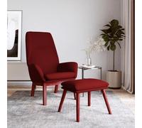 Tela transpirable Madera maciza de caucho Estructura metal Rojo 70x77x94 cm | Sillón de relax con taburete y reposapiés tapizado en rojo tinto, mecedora fija moderna con estructura de metal y patas de