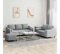Tela transpirable robusta sofá para sala de estar modelo estándar 3 piezas | Juego de sofás 3 piezas con cojines y taburete gris claro para sala, moderno set de sala con 2 sillones, otomana y almohadas