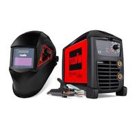 Telwin Force 205 Soldadora inverter a electrodo MMA con casque de soldadura automático y accesorios para soldadura, 200A
