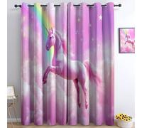 Tema del cielo unicornio arco iris estrellas cortina opaca térmica 140 x 260 cm, juego de 2 cortinas, salón interior, casa ocupante, aislante térmico antifrío, rosa