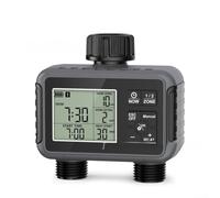 Temporizador de agua automático con 2 zonas independientes, controlador de grifo de jardín de doble salida, temporizador de aspersor programable impermeable IPX5 para sistema de riego al aire libre