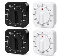 Temporizador mecánico de cocina a corto plazo, analógico: 4 piezas, función de despertador a corto plazo para el hogar y el deporte (blanco*2, negro*2)