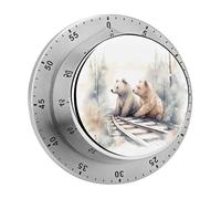 Temporizador navideño Impermeable con Estampado de Oso en Las vías del Tren y Alarma Sonora. Ideal para cocinar, Hacer Ejercicio y Hornear.