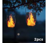 TEMU 1/2 piezas de farolillos solares vintage para exteriores, lámparas con llama parpadeante, colgables en y , iluminación decorativa para jardín o patio, ideal para decoración de Halloween