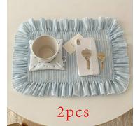 TEMU 1/2 piezas de manteles individuales de encaje a rayas azul cielo, decoración creativa de servilletas, estilo Ins de , adecuado para fiestas y decoración del hogar