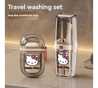 TEMU 1/2pcs Sanrio Hello Kitty Portátil Organizador de Jabón y Cepillo de Dientes con , Diseño Antiderrames, Material PET - Mini Almacenamiento para Viajes y Ocio