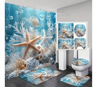 TEMU 1/3/4 piezas, Cortina de Baño 2D con Tema Oceánico y Juego de Alfombra Antideslizante para Decoración de Baño, Regalos de Decoración del Hogar Exquisitos y Prácticos