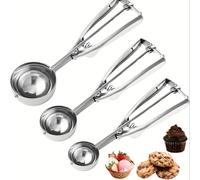 TEMU 1/3 piezas Cucharón para helado de acero inoxidable, Cucharón para masa de galletas para hornear, Diseño de por gatillo, Ideal para cupcakes, helado, muffins, albóndigas y bolitas de