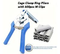 TEMU 1 abrazadera con 600 clips, juego de abrazaderas de resistencia para jaulas de animales, alicates de anillo para jaulas con pistola de clavos - Kit de herramientas multiusos para jaulas