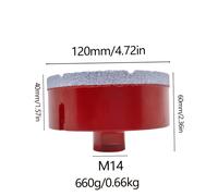 TEMU 1 broca de corona diamantada M14 para taladrado en mármol, azulejos de porcelana, granito, hormigón, cerámica y vidrio, con un diámetro de 110/120
