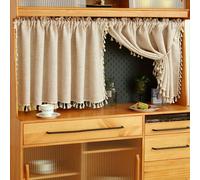 TEMU 1 cortina de poliéster-lino color caqui , estilo japonés, con de encaje con borlas, se puede utilizar como divisor de habitaciones, cortina pequeña, decoración para , dormitorio, armario y puerta