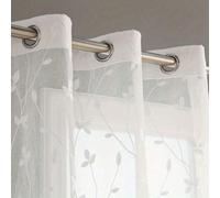 TEMU 1 cortina transparente bordada con diseño floral y de hojas, estilo con ojales, , transpirable, poliéster transparente, sin forro, ideal para sala, dormitorio o comedor