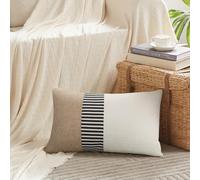 TEMU 1 de Cojín Moderno Estilo Granja - Diseño a Rayas y Beige, Cremallera, Poliéster Fácil de Limpiar para Sofá, Cama o Silla, Decoración Acogedora - Solo de Almohadón