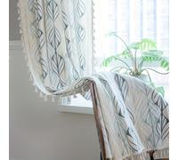 TEMU 1 de cortinas con filtro de luz y estampado de plantas, con formas bohemias de hojas y borlas beige para decoración del hogar, ideales para salas de estar, dormitorios, cocinas y baños