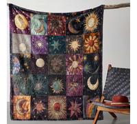 TEMU 1 de franela, estampada 2D con patchwork de sol y luna, , acogedora y , adecuada para sofá, cama, sillón, coche, oficina, camping y viajes, de regalo para todas , 2D