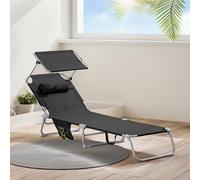 TEMU 1 de tumbona plegable para jardín con almohada, tumbona para con protección solar y bolsillo lateral, muebles de jardín para , playa, piscina, negro, 155X56X81Cm - PHT59-TDI