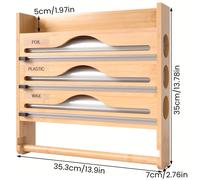 TEMU 1 dispensador de film transparente de bambú compartimentos, de almacenamiento multiusos para montaje en pared, soporte para pañuelos de cocina