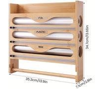 TEMU 1 dispensador de film transparente de bambú de tres o dos rejillas, soporte de papel de cocina en la pared, cortador de papel de aluminio, de organización y almacenamiento de encimera