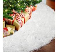 TEMU 1 falda para árbol de Navidad de felpa blanca, decoración festiva para árbol de Navidad, adornos para árbol de Navidad de 30.7"