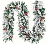 TEMU 1 , Guirnalda Navideña de Pino Flocado con Nieve de 9 pies, Guirnalda Navideña con Nieve, Piñas Artificiales y , Decoración de Corona Navideña para Interiores o Decoración de Chimenea de Pared