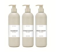 TEMU 1 Juego/3 Piezas Dispensador de Champú, Acondicionador y Jabón Corporal, Juego de Botellas Recargables Etiquetadas, 500ml/16.9oz Dispensador para Baño, 3 Etiquetas Adicionales