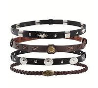 TEMU 1 juego/4 piezas, banda de sombrero estilo retro unisex, PU con incrustaciones decorativas étnicas en cuero sintético, ideal para adornar sombreros vaqueros y feltros