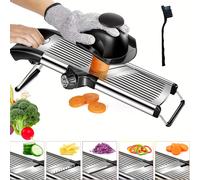 TEMU 1 Juego de Cortador de Verduras y Patatas de Acero Inoxidable con 5 Tamaños de Cuchillas Ajustables, Mandolina, Rallador Profesional de Verduras y Cebolla, Accesorio de Cocina con Cepillo