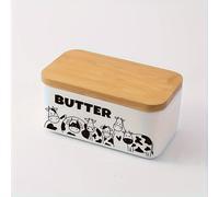 TEMU 1 juego de mantequera de cerámica con estampado de vaca y de bambú sellada, diseño de , almacenamiento de cocina, ideal para encimera, mostrador o nevera