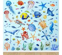 TEMU 1 juego de pegatinas de pared de peces oceánicos, calcomanías de pared , pegatinas de pared para baño, pegatinas impermeables de de marina y animales marinos para decoración de dormitorio