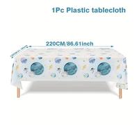 TEMU 1 mantel de espacial, 220 x 130 cm, cubierta de mesa de plástico con y azul, decoración para de con temática espacial, decoración de mesa para el hogar, artículos para baby shower