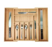 TEMU 1 organizador de cajones de cocina de bambú expandible con bandeja ajustable - Soporte de cubiertos de madera de bambú resistente, organizador de cajones que ahorra para cubiertos, cuchillos