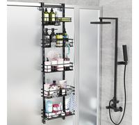 TEMU 1 Organizador de Ducha Ajustable de 5 Niveles , Estante Colgante para Baño, Resistente al Óxido con 4 Ganchos, Cesta de Ducha con Jabonera y Ventosas