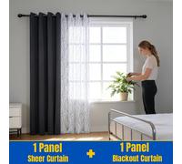 TEMU 1 Panel de Cortina Transparente Estampada + 1 Panel de Cortinas Opacas para Dormitorio Oficina Decoración del Hogar Cortinas de Ventana con Ojales en la Parte Superior