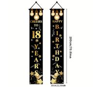 TEMU 1 par de pancartas de 18 en negro y dorado para decoración de puertas, temática de 18 , para colgar en , por los 18 años, suministros para fiestas.