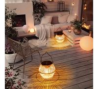 TEMU 1 pieza/2 piezas Luces colgantes de mimbre estilo bohemio con energía solar, faroles LED de exterior para decoración de patio, jardín