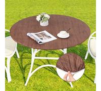 TEMU 1 pieza de cubierta para mesa con de madera redonda, cubierta de vinilo para mesa, cubierta de franela para barbacoas al , adecuada para interiores y exteriores, jardín exterior, cena y