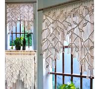 TEMU 1 pieza de decoración de cortina con forma de hoja, tapiz tejido a , colgante de pared para el hogar, colgante de cortina con borlas bohemias (sin de madera)