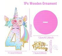 TEMU 1 pieza de decoración de de unicornio número 4, 5, 6 - Adornos de mesa de madera con colores pastel, diseño floral y , para fiestas de , baby showers, aniversarios, decoraciones para fiestas de