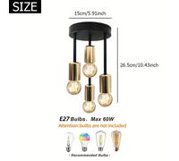 TEMU 1 Pieza de lámpara colgante retro lujo con 4 bombillas base E27, para dormitorio, sala, pasillo, comedor o cocina - Luz decorativa ideal para Halloween y Navidad (sin incluir la )