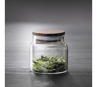 TEMU 1 pieza de mini recipiente de té B&B de pequeña capacidad con de madera de bambú, tarro de almacenamiento de cristal para granos, café y productos , mini contenedor de cristal portátil para viaje