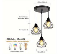 TEMU 1 pieza Lámpara colgante de 3 luces estilo industrial retro, base de bombilla E27 (sin bombilla), para cocina, restaurante, bar, dormitorio, accesorios de iluminación para Halloween y Navidad