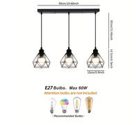 TEMU 1 Pieza lámpara colgante retro industrial negra luces, base E27 de hierro en jaula, para restaurante bar mostrador cocina recepción entrada iluminación Halloween y Navidad (sin bombilla)